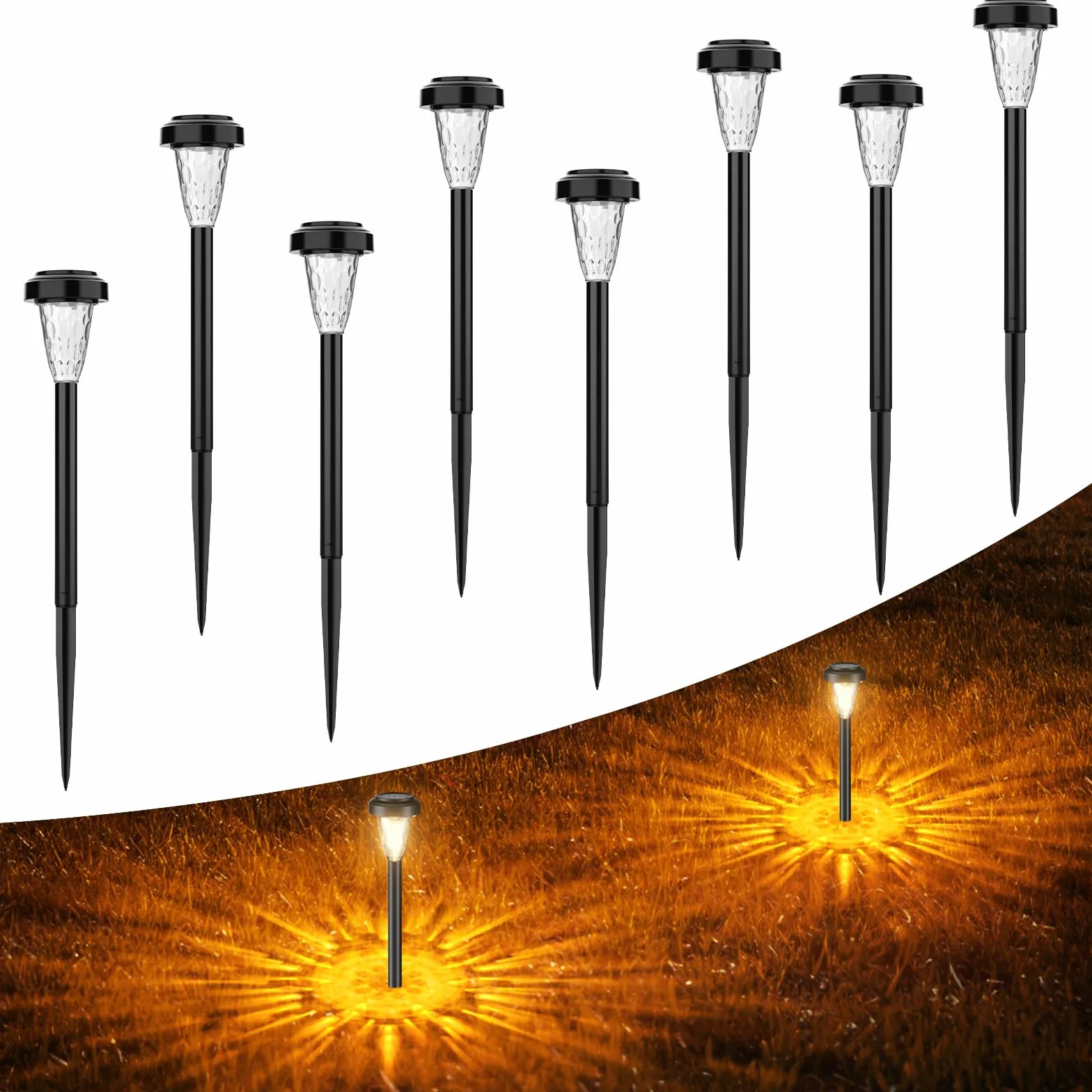 FIFlying Lámpara Solar Exterior Jardín 8 Piezas, 2 Modos Blanco Cálido, IP65 Impermeable LED