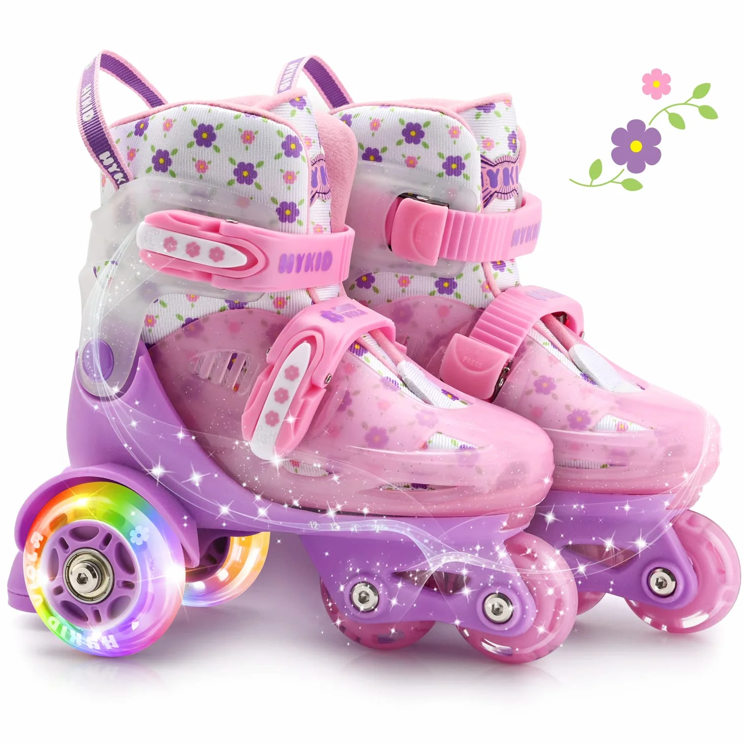 Patines 4 Ruedas Niña, 4 Tallas Ajustables 3-8 Años, Unicornios para Niñas Construcción de 3 Puntos Estable y Segura,Patines para Niños Principiantes Patinete