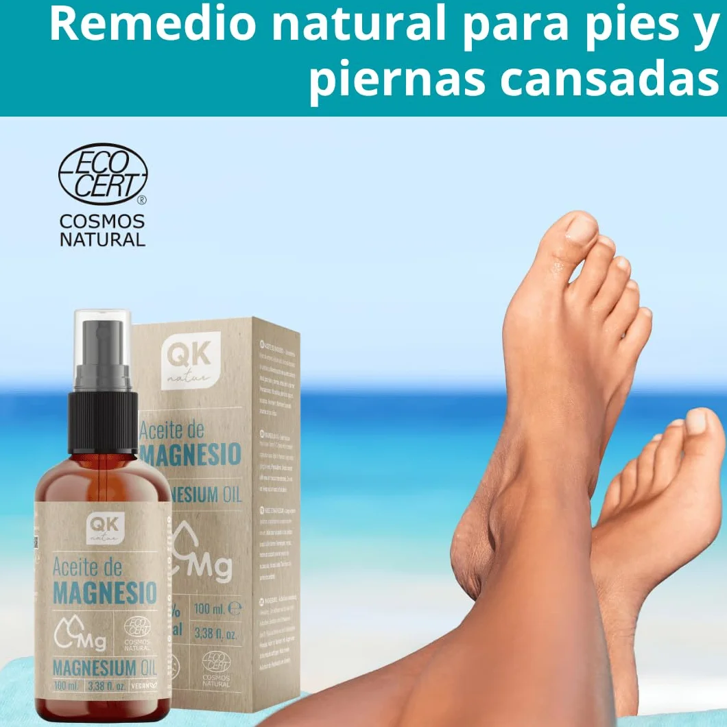 Aceite de magnesio Spray 100% Puro 100 ml Botella de vidrio con dosificador spray