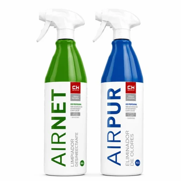 Bilake Pack AIRNET + AIRPUR Limpiador de Aire Acondicionado Spray 750ml Elimina Bacterias Hongos Malos Olores