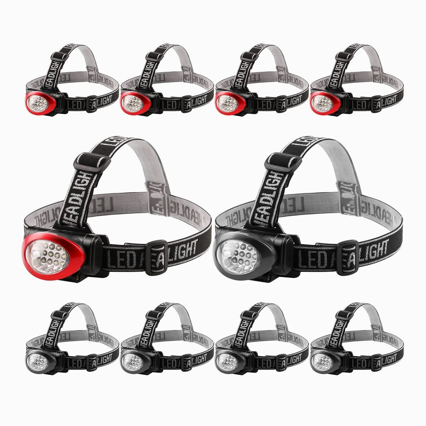 Lichamp Faro delantero, 10 unidades, 12 LED, 3 modos, portátil, linterna de cabeza, al aire libre, ligero, duradero, para correr, camping, lectura, pesca, caza, caminar, correr, color negro y rojo