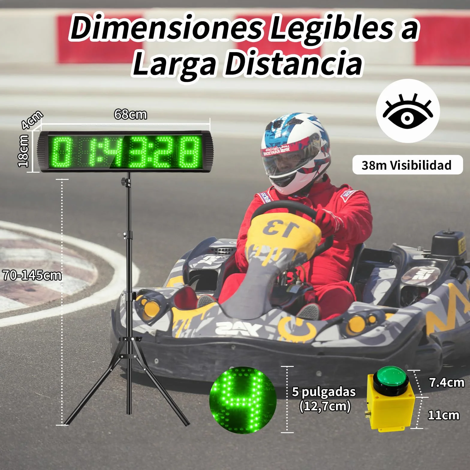 Temporizador con Botón de Inicio/Parada, Cronometros Deportivos 5'' con Soporte, 6 dígitos Temporizador de Cuenta Atrás/Arriba con Control Remoto, 12/24H Temporizado Digital para Maratón