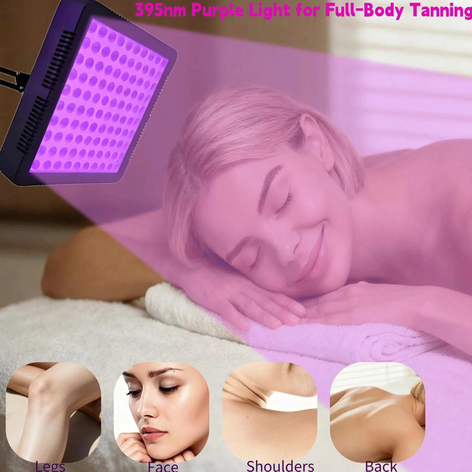 Lámpara de bronceado 100 LED 395 nm cabezal giratorio 360° soporte ángulo