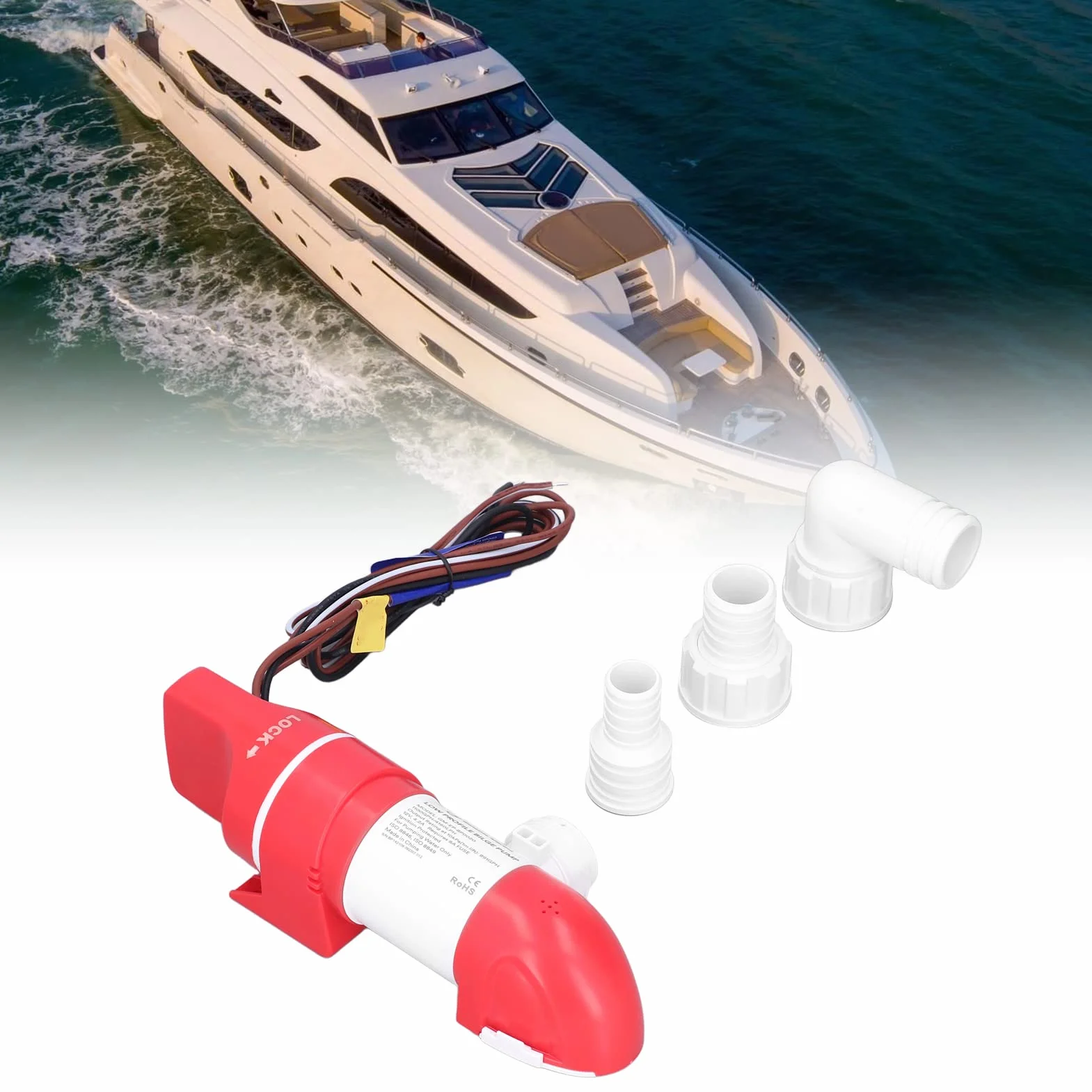 Bomba de Sentina Automática para Barcos 12V 1100 GPH, 360 Grados, Bomba de Agua Baja