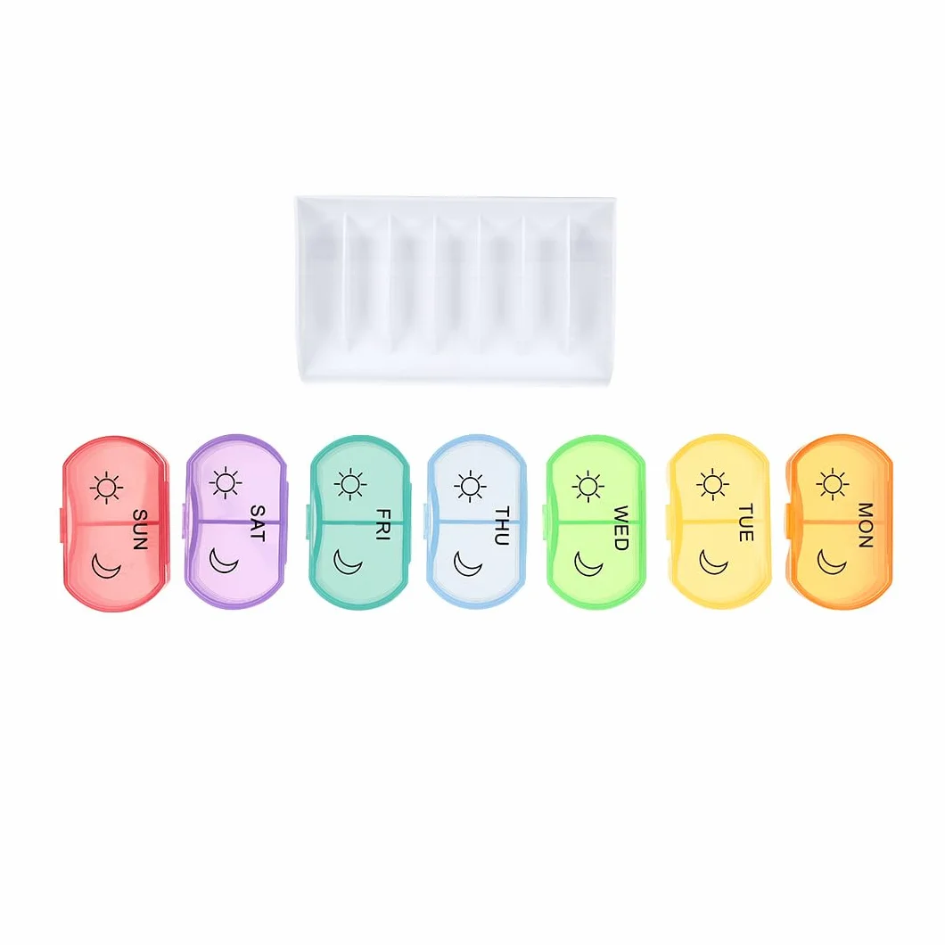 NK Pastillero Semanal 7 Días 7 Cajas Doble Compartimento 14 Compartimentos Tapa Segura Caja de Pastillas