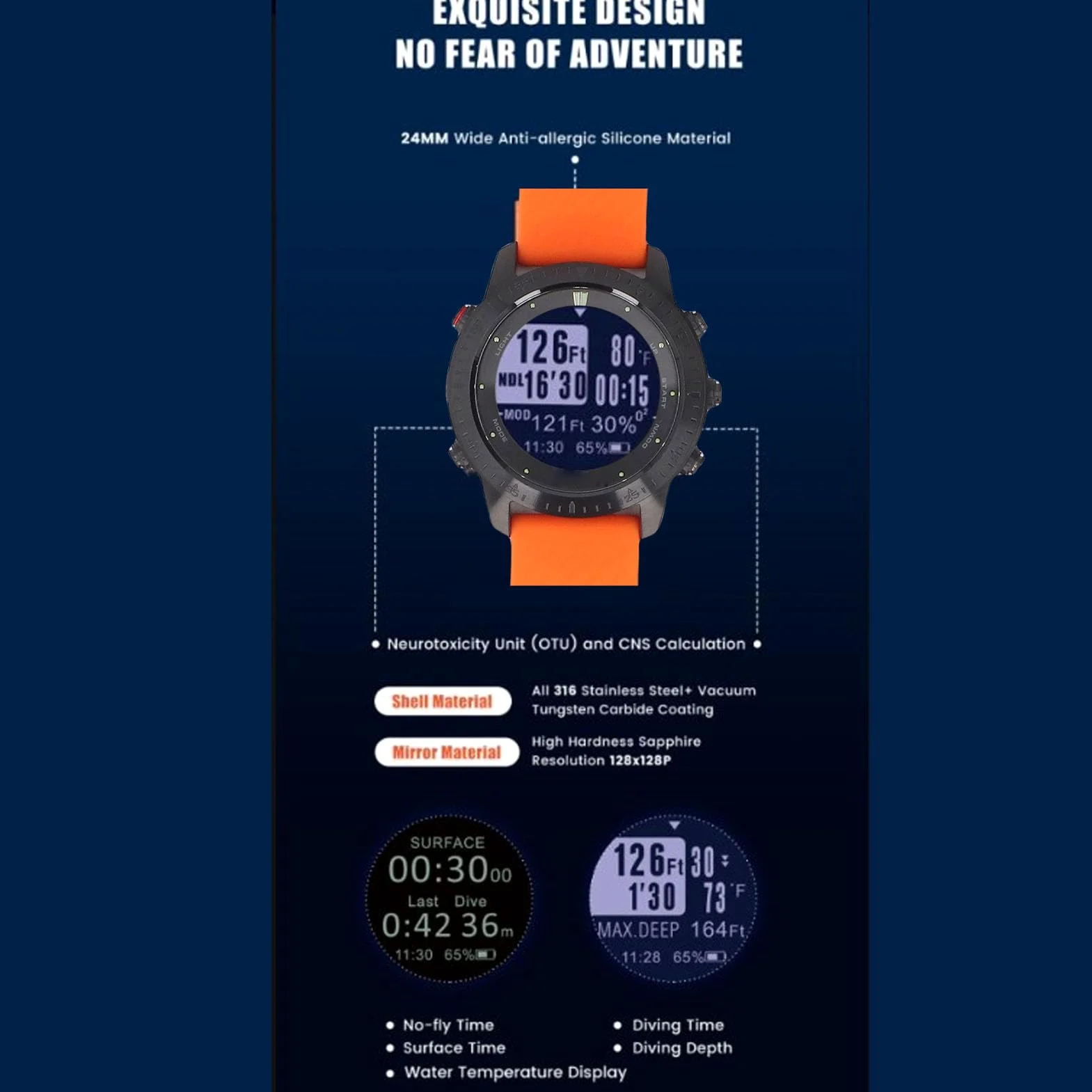 Tbest Reloj con Computadora de Buceo Impermeabilización Profesional Profundidad de Trabajo de 328 Pies Duración de la Batería Reloj de Pulsera Subacuático con Computadora de BuceoD Actividades de