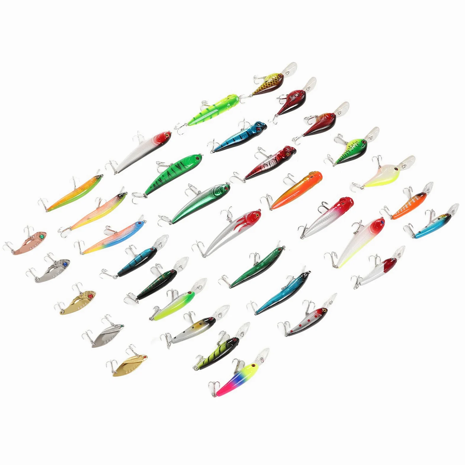 Cebo Artificial Duro, Kit 35 Piezas Señuelos Minnow Mezclados, Material Resistente, Aplicación Agua Dulce y Salada, Para Pesca en Barco, Lago, Río