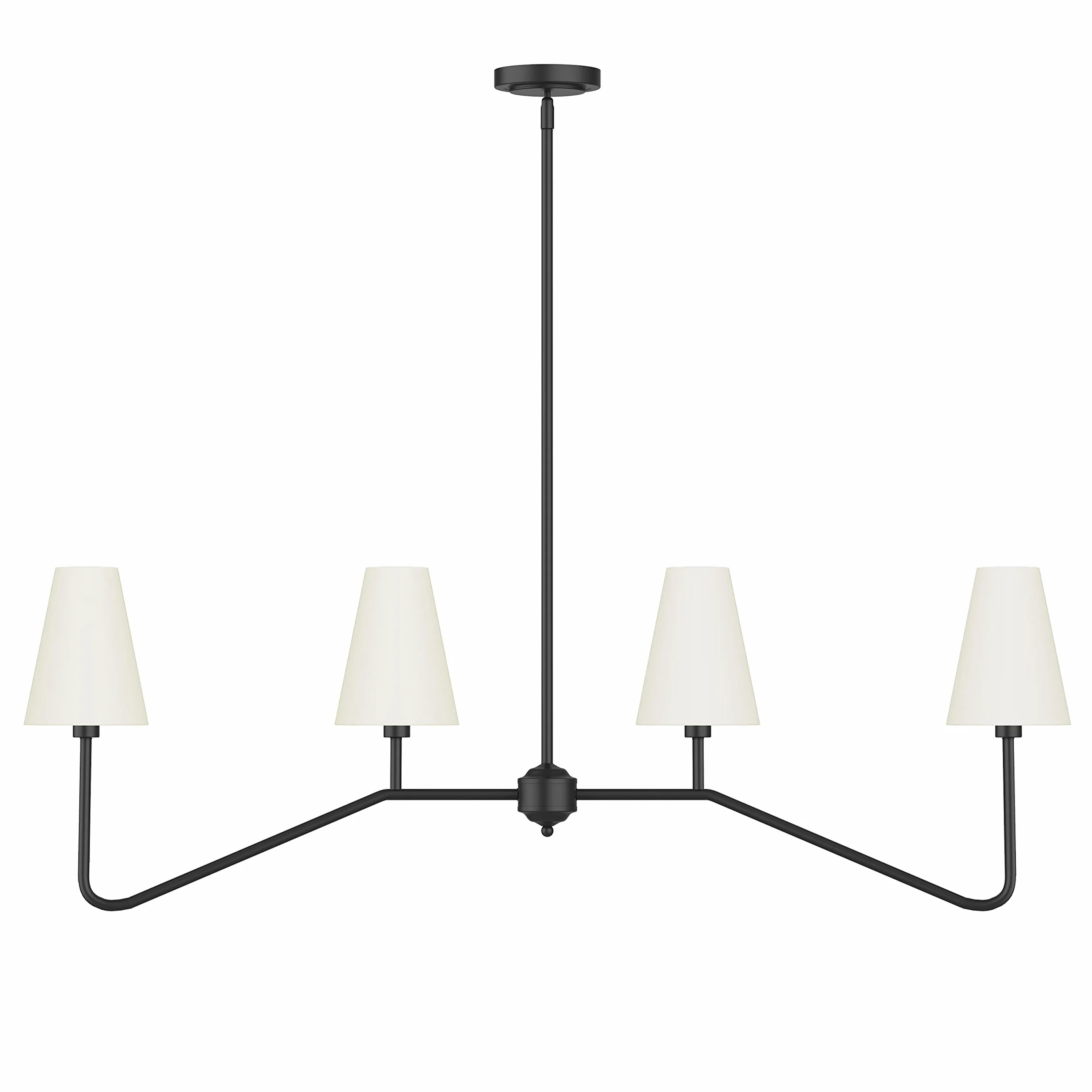 47" W 4-Light Linear Kitchen Island Lighting Fixture Classic Chandelier Matt Black White Linen Shades 160W