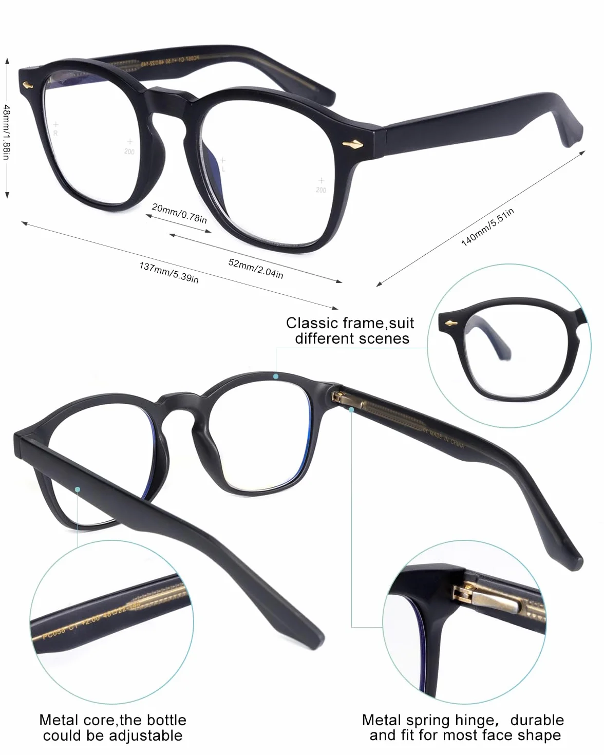OKH Gafas de Lectura Multifocus Progresiva Fotocrómica Bloqueo de Luz Azul Negro 2.0