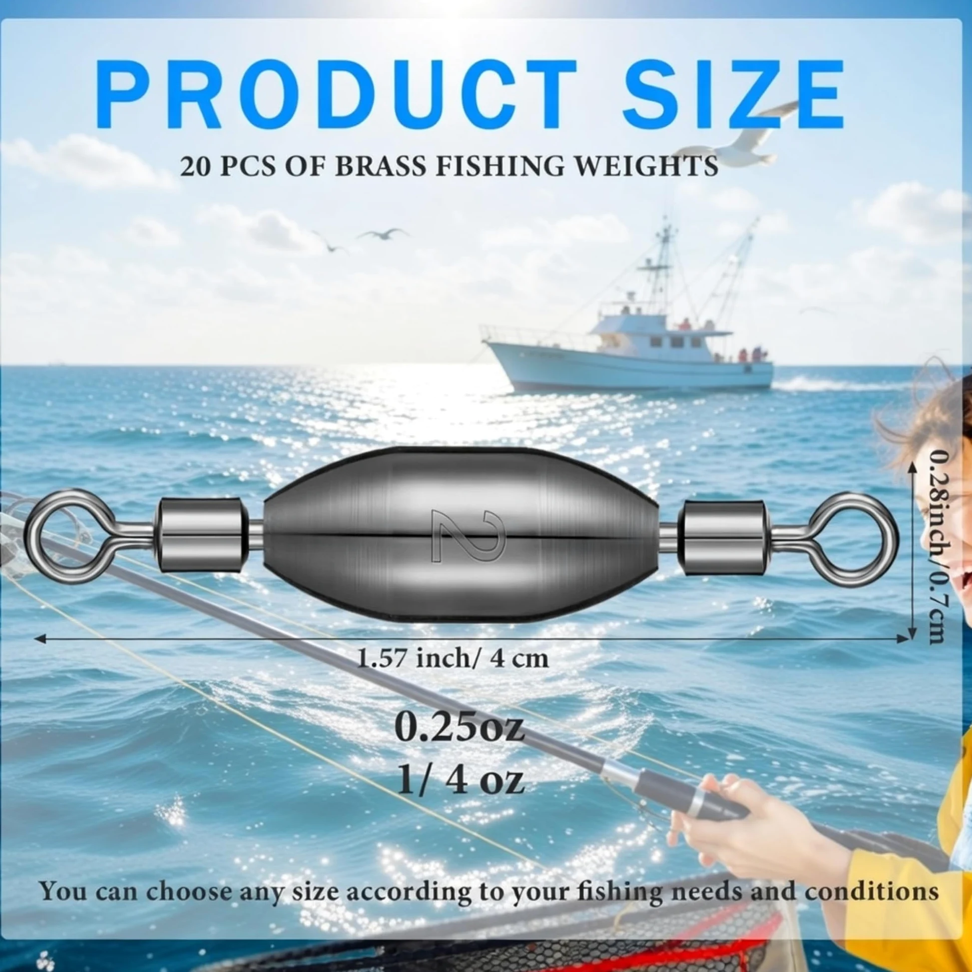 Seenelling 20 piezas de plomos de pesca giratorios de latón para agua salada, plomos de bala de agua salada, plomos de huevo con rodillo giratorio extraíble agua dulce
