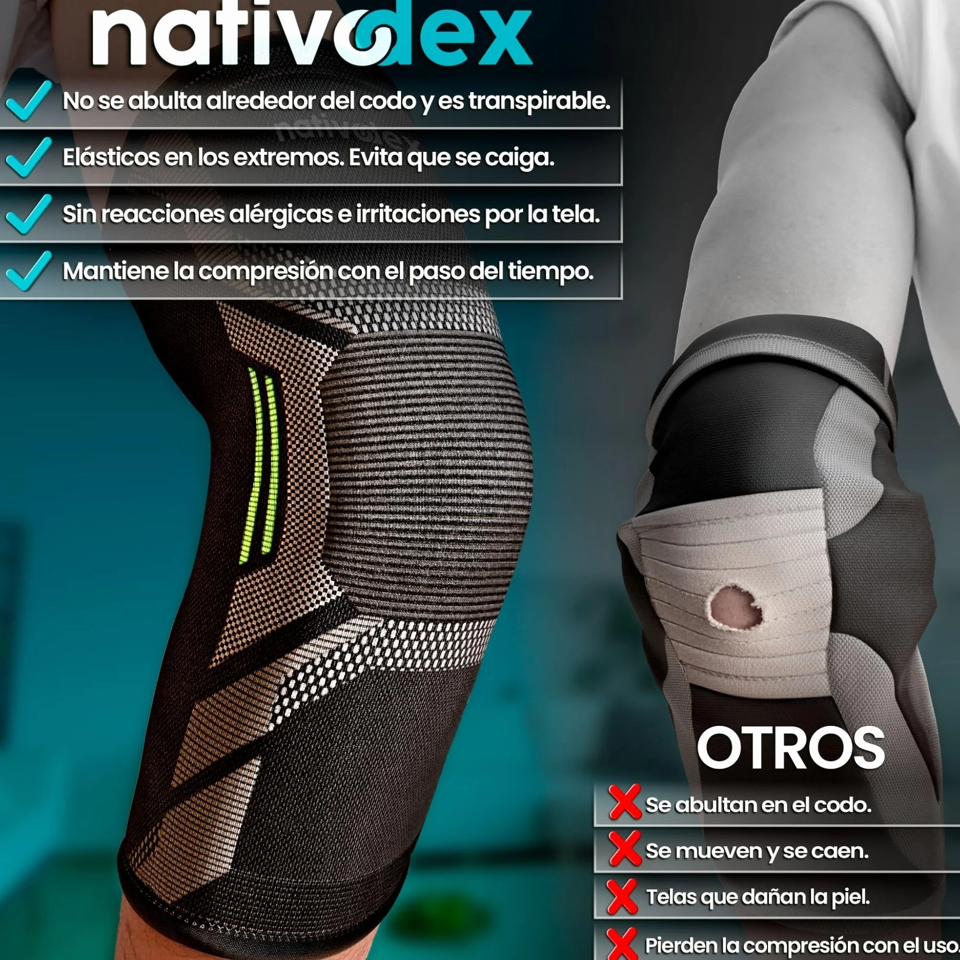 NativoDex Codera de Compresión para Epicondilitis y Tendinitis Manga Codo Tenista Golfista Soporte Articular