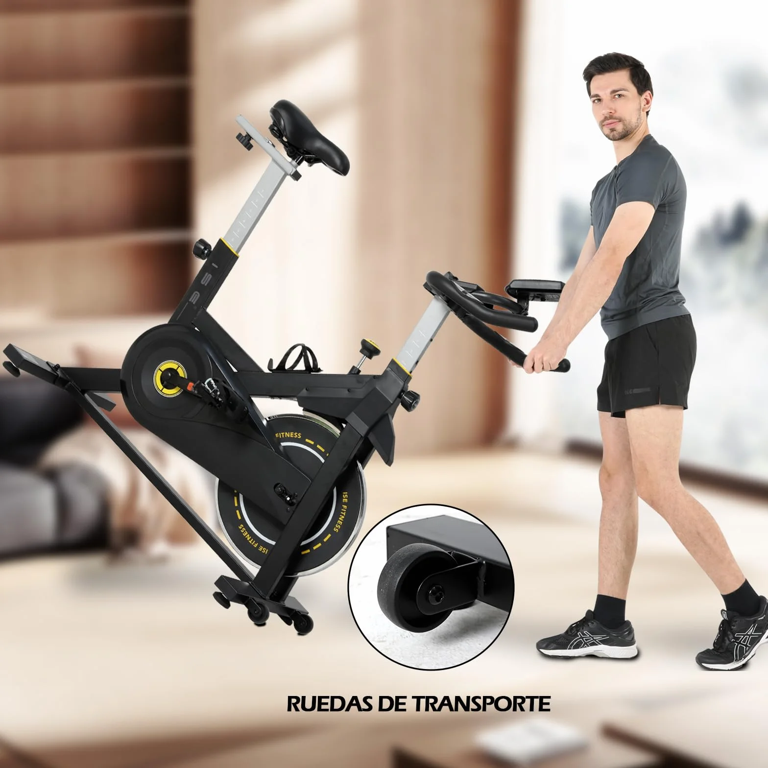 ISE Bicicleta Estática Ajustable Resistencia, Bici Estatica con LCD Pantalla, Soporte para teléfono móvil, Ipad y botella, Bicicleta Profesional, Sillín y Asa Ajustable, Max.120KG