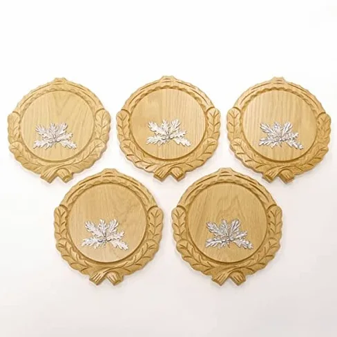 GTK Oferta 5 placas de cuña talladas de roble claro AF 14 cm con 5 hojas de roble de 6 hojas, tabla de cuñas, tabla de especias, cartel para trofeos