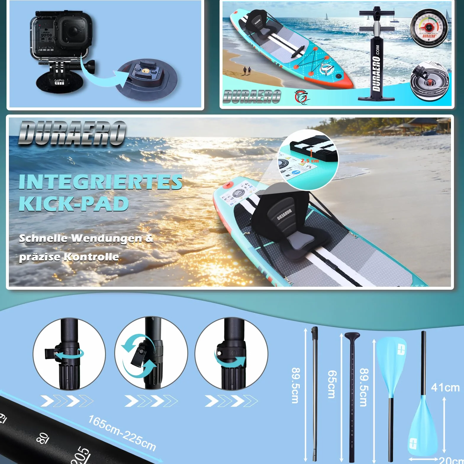 Tabla Hinchable de Paddle Surf 330x76x15 cm 150 kg Asiento Kayak Aleta Desmontable Remo Ajustable Verde Menta