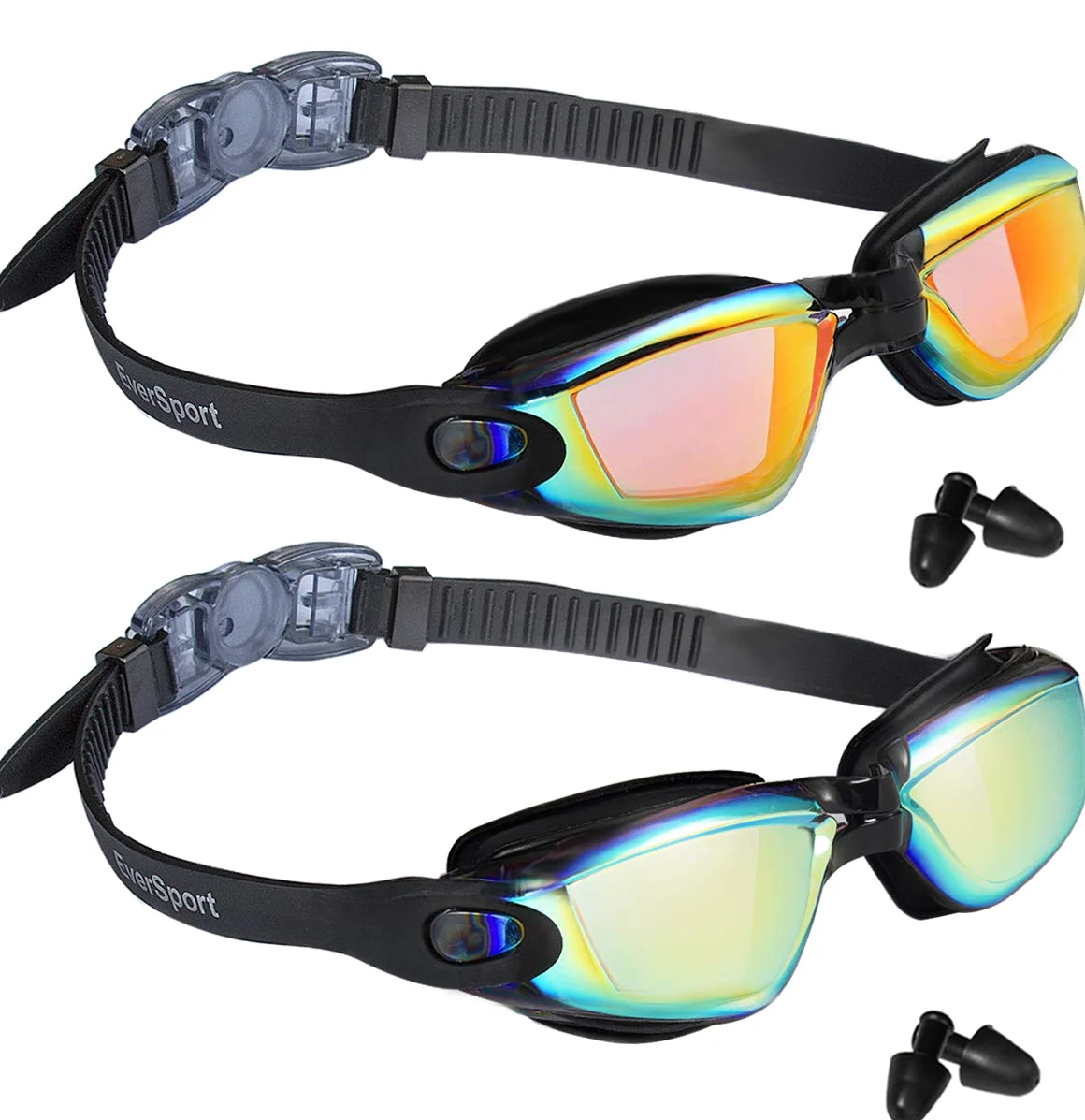 EverSport anteojos de natación, paquete de 2 gafas de natación, gafas de natación, sin fugas, antiniebla, protección UV para adultos, hombres, mujeres, jóvenes, niños, a prueba de roturas,