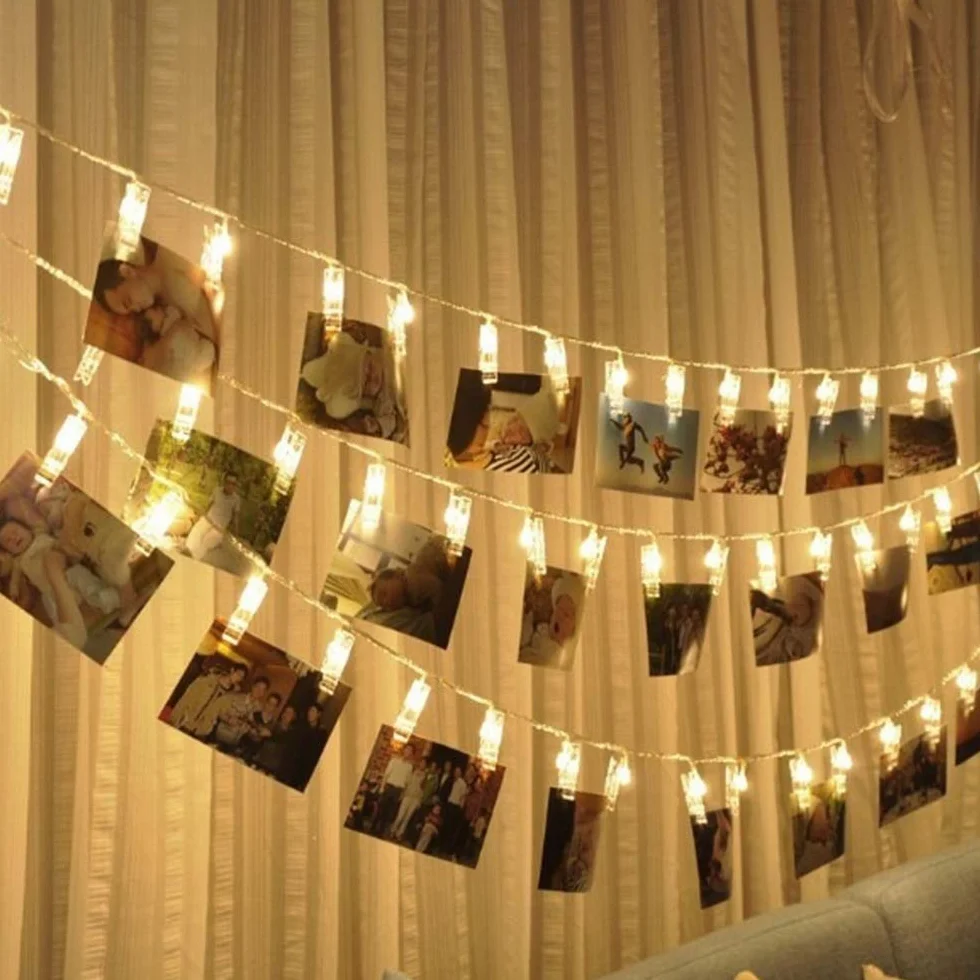 Clips LED Luces Cuerdas 1.5 M Navideñas Con Pilas Decoración Exterior E Interior