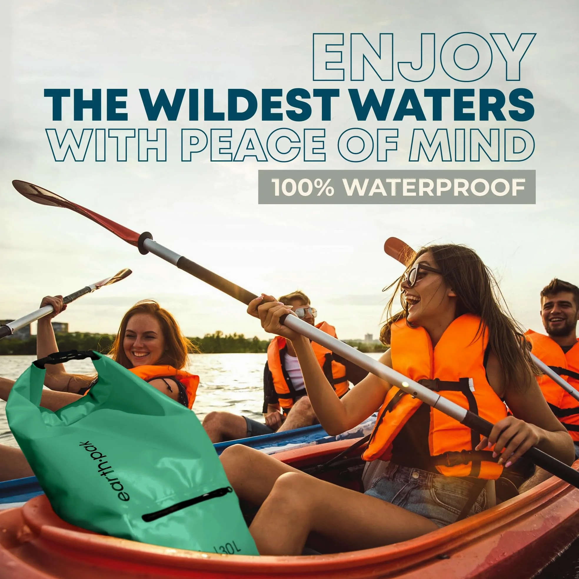 Earth Pak – Bolsa Impermeable con Funda Impermeable para teléfono móvil - Mantiene el Equipo seco para Kayak, Playa, Deportes, Rafting, Acampada, Senderismo y Pesca (Aguamarina, 40L)