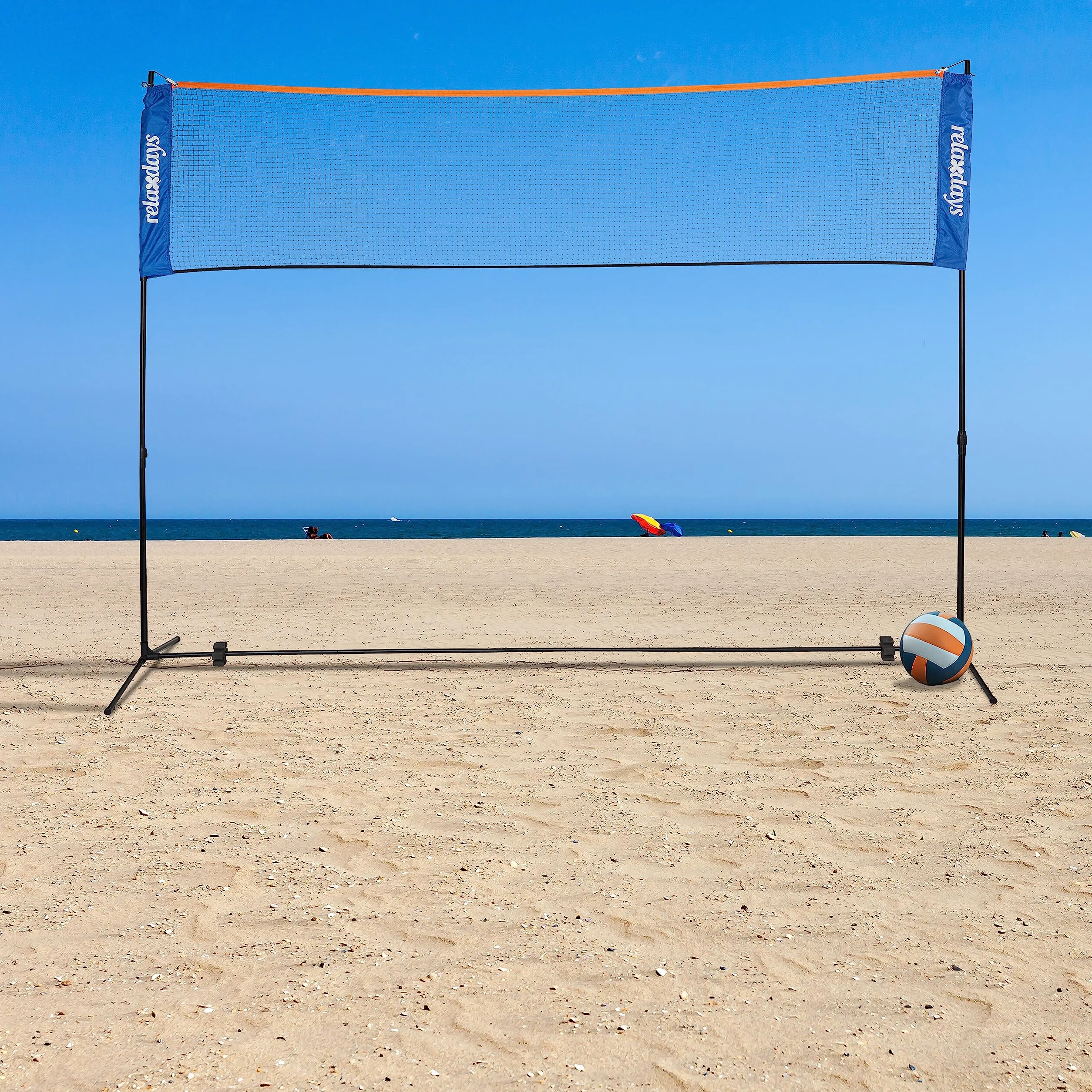 Relaxdays Red Bádminton Altura Regulable 225 cm Soporte Bolsa Transporte Negro Azul