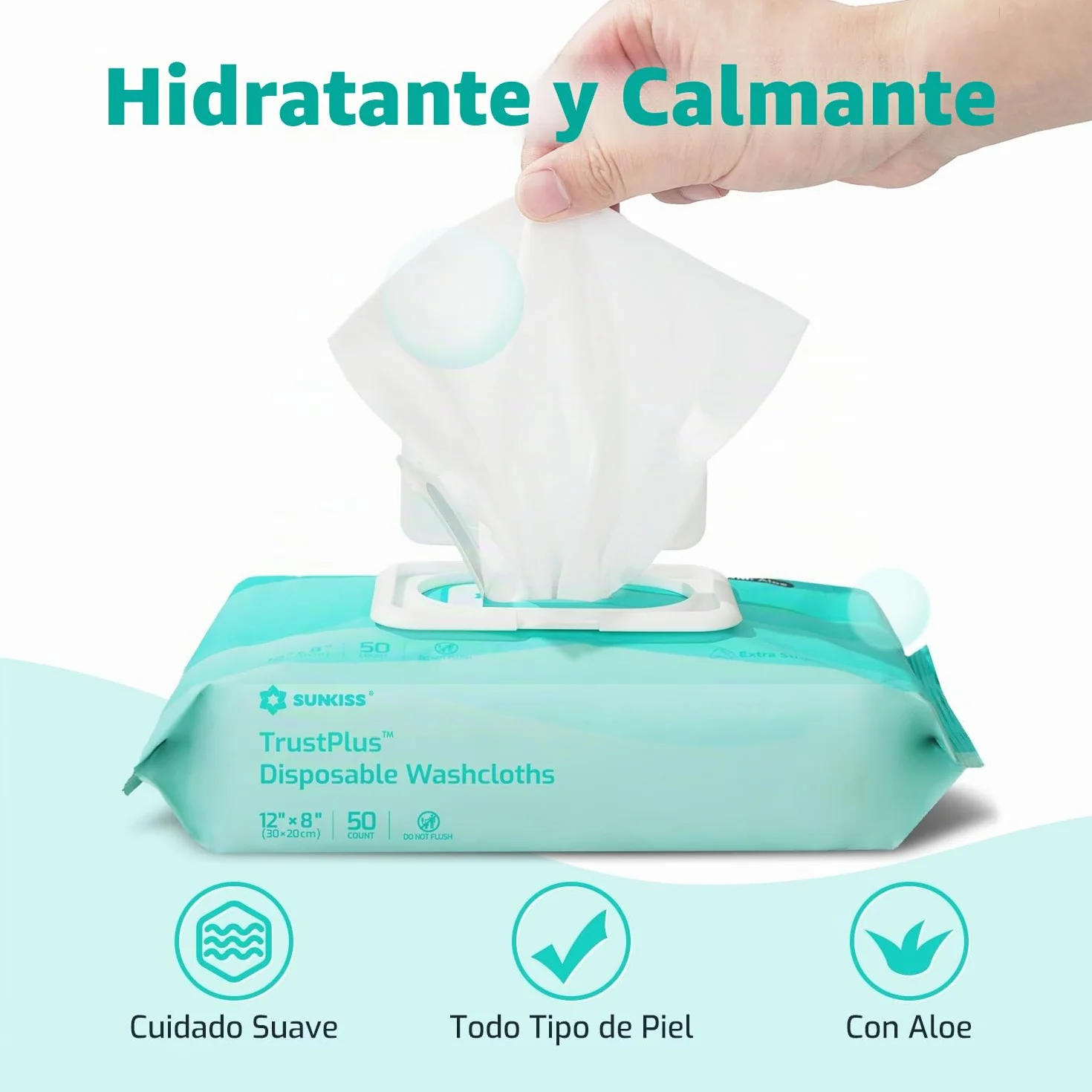 SUNKISS Trustplus Toallitas Húmedas para Adultos con Aloe, 20 x 30 cm, 200 Unidades