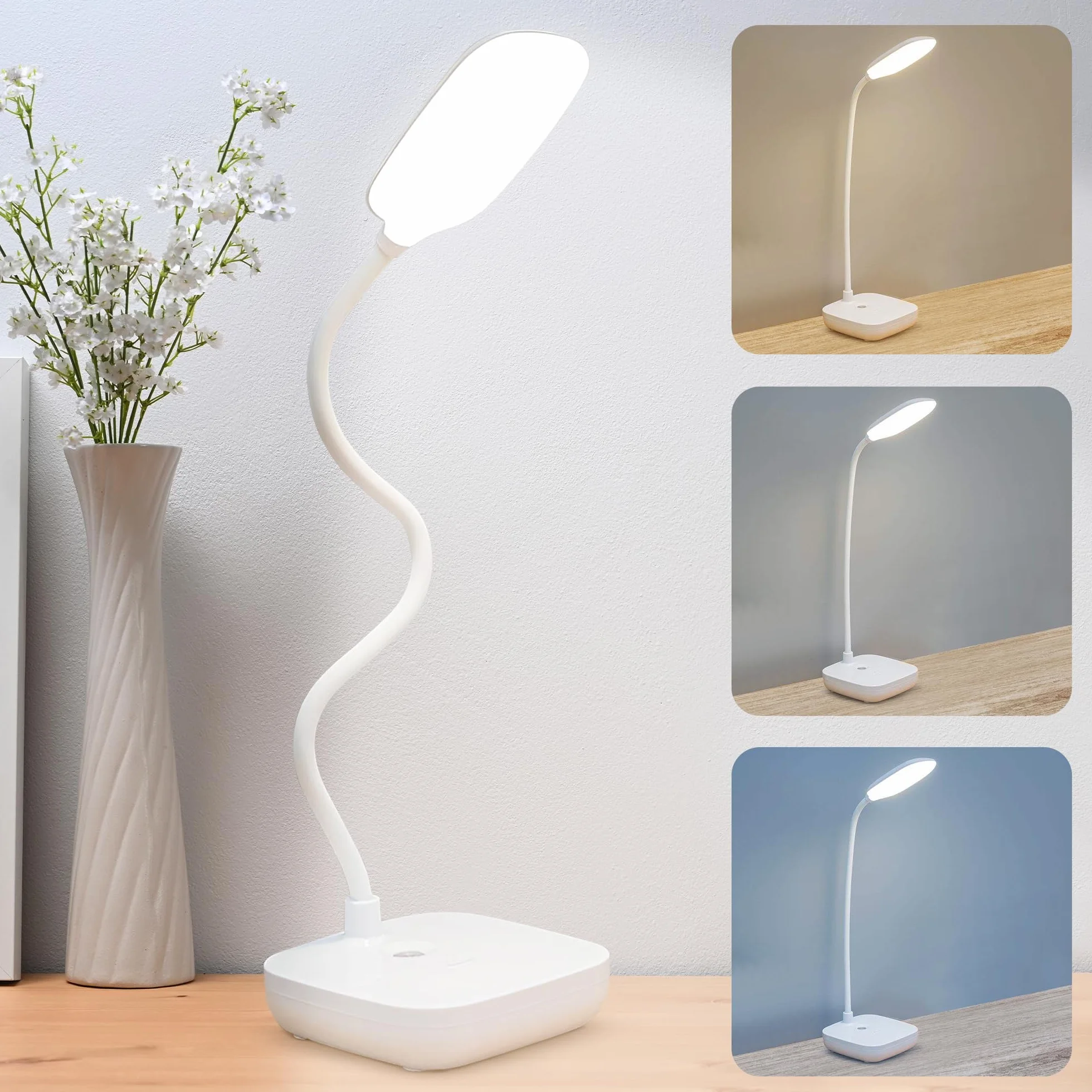 Lampara Escritorio LED Recargable, Flexo Flexible 3 Modos Luz, Control Tactil Ajustable para Oficina Estudio