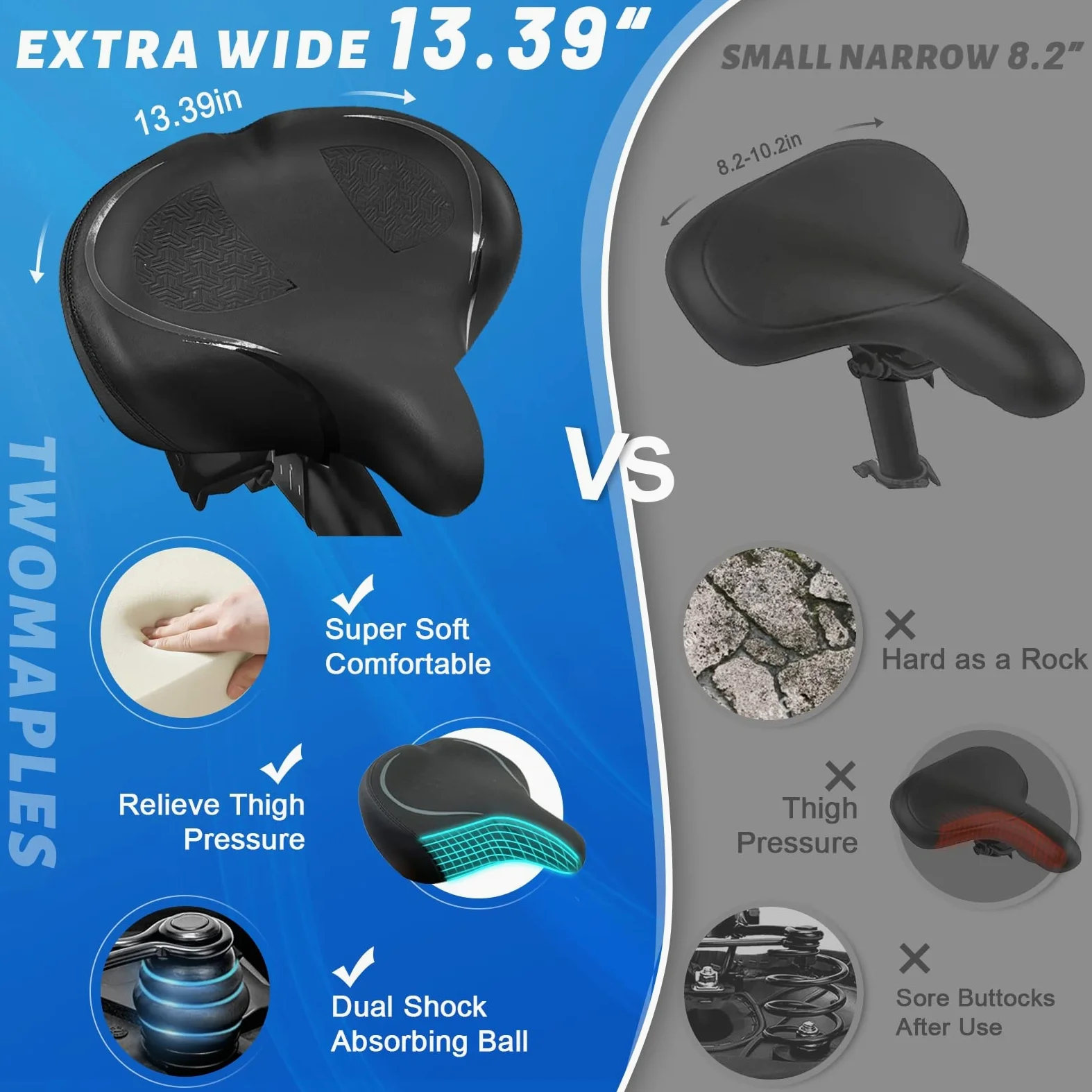 Twomaples Asiento de bicicleta, asiento de bicicleta para mujeres y hombres, extra cómodo, ancho, asiento cómodo de gran tamaño para bicicletas Peloton, apto para bicicletas estáticas, bicicletas