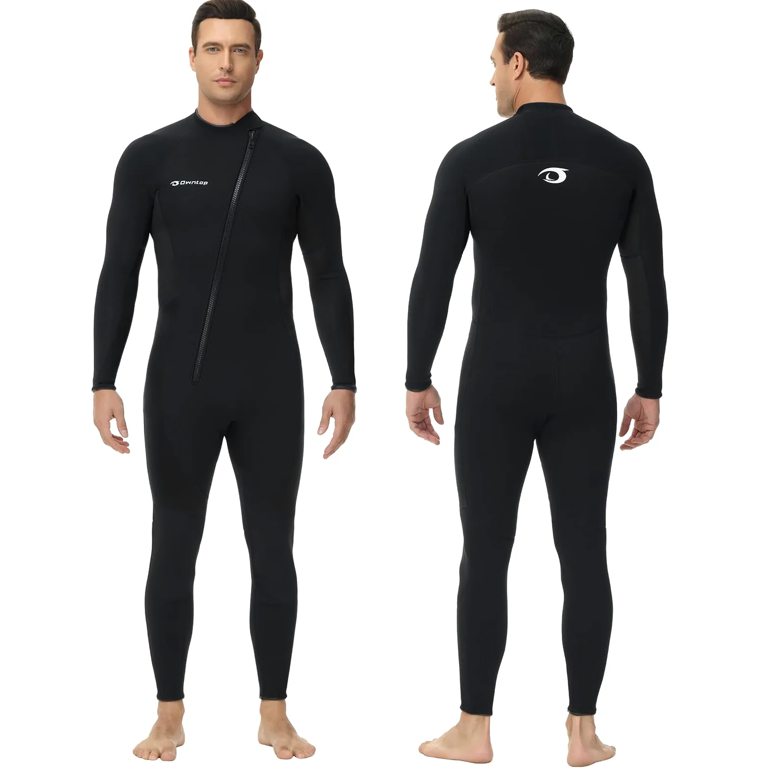 Owntop Hombres Traje de Neopreno 3/2mm - Trajes de Buceo con Cremallera Delantera, Stretch Pro Wetsuit Térmico de Longitud Completa para Surf Snorkel, Hombre Negro XXL | Traje de buceo completo Stretch Pro de neopreno térmico de longitud completa para sur