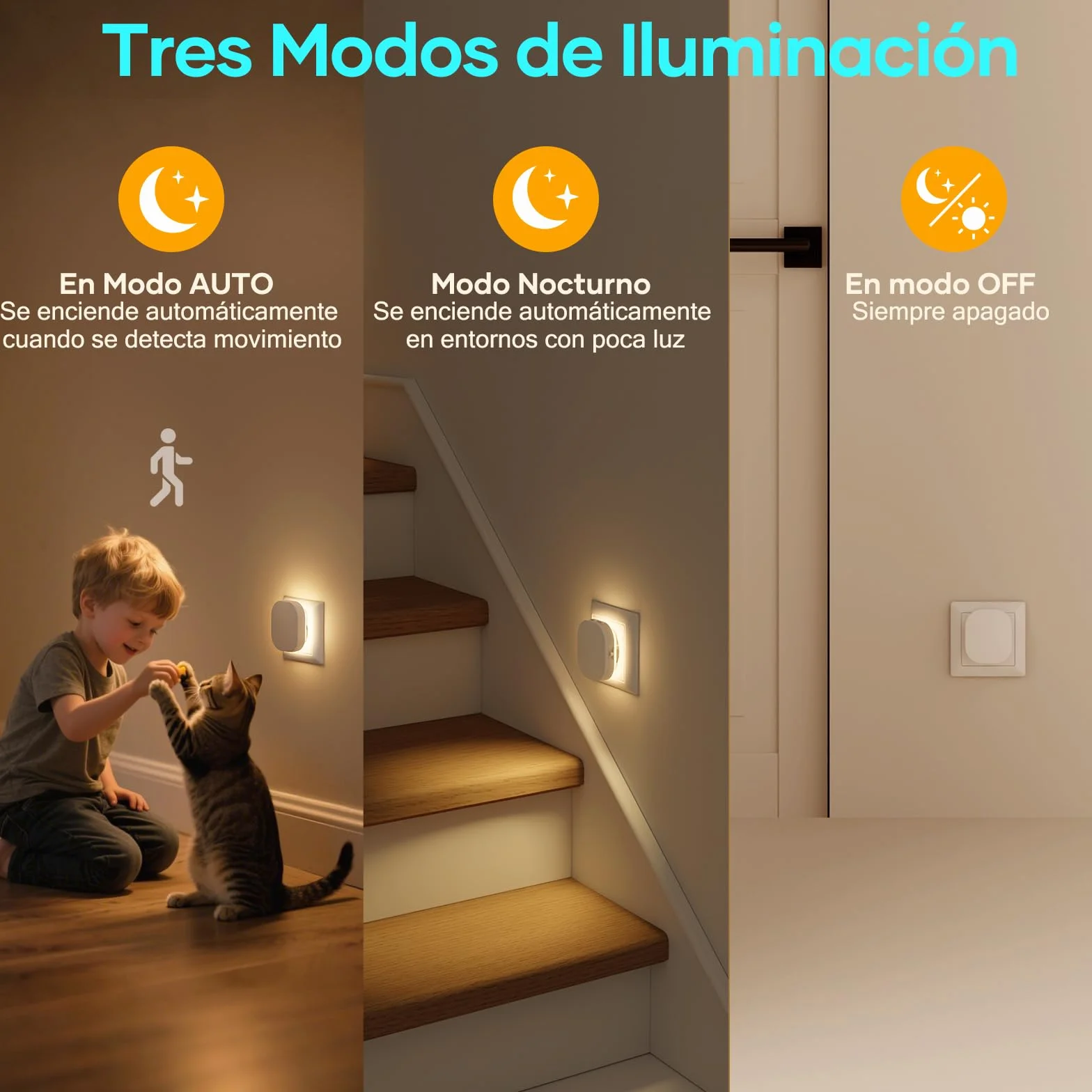Suright 2 Piezas Luz Nocturna Infantil con Sensor Movimiento y Crepúsculo, Brillo Ajustable 0.5-60LM, Enchufe