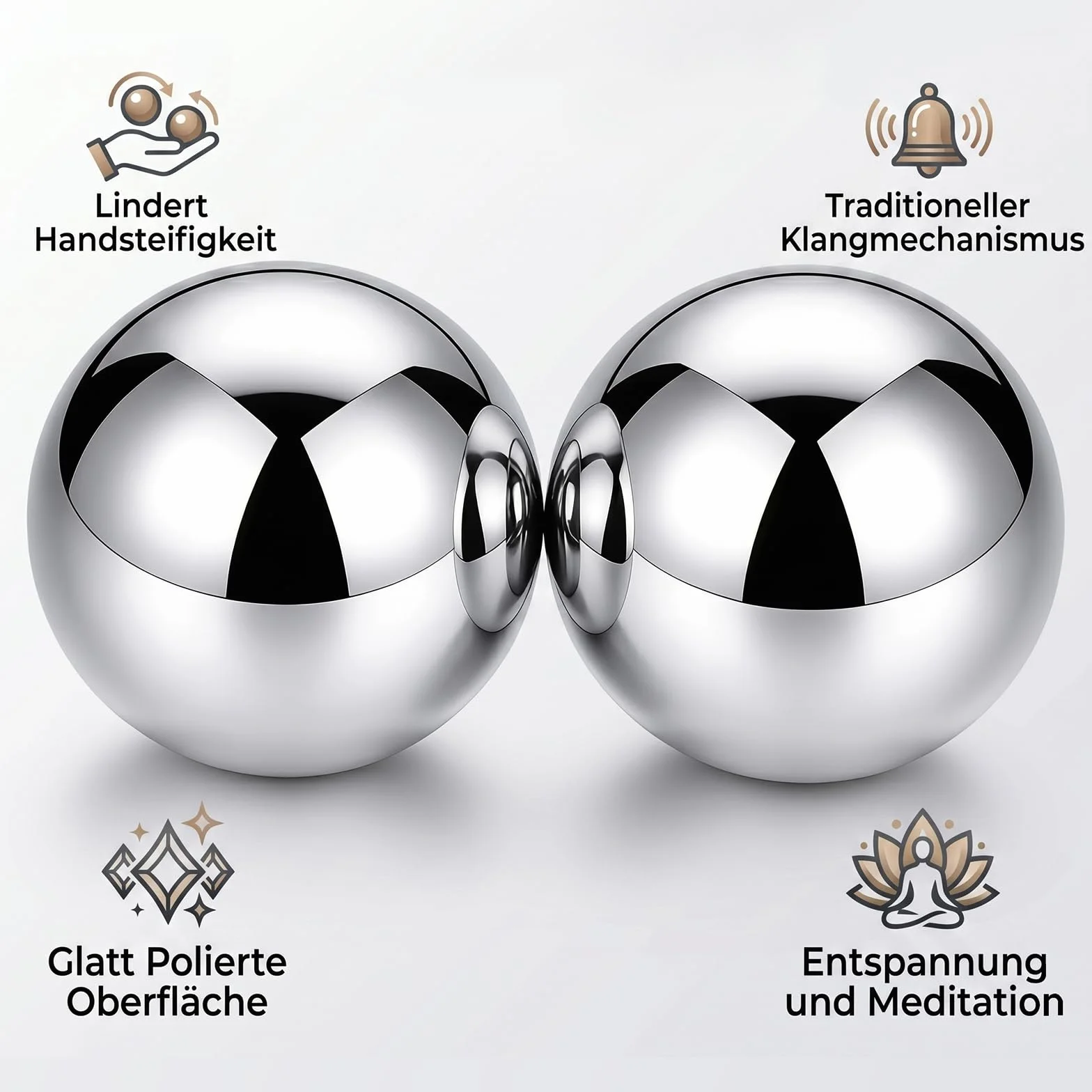 Qi Gong Bolas de metal 38 mm sonido relajación meditación entrenamiento principiantes mayores caja