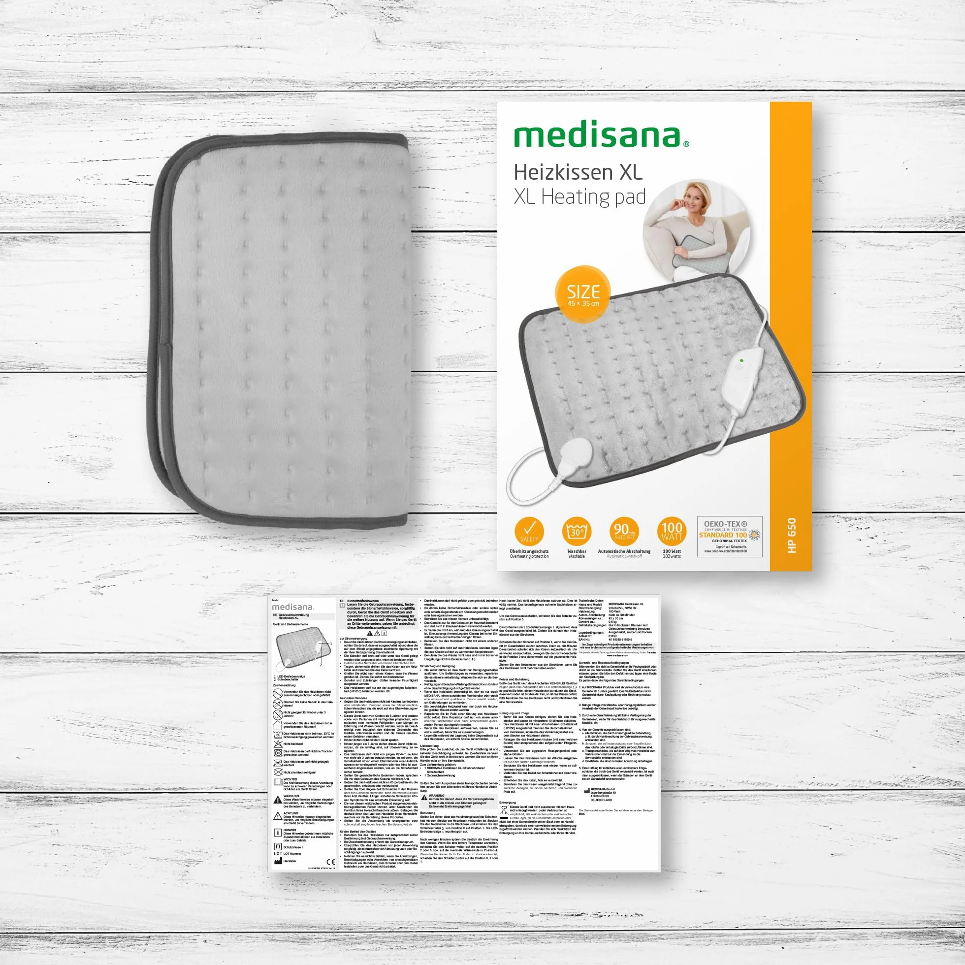 medisana HP 650 almohadilla térmica, manta electrica para espalda, zona lumbar y cuello, 4 niveles de temperatura y protección contra sobrecalentamiento, esterilla eléctrica con apagado automático