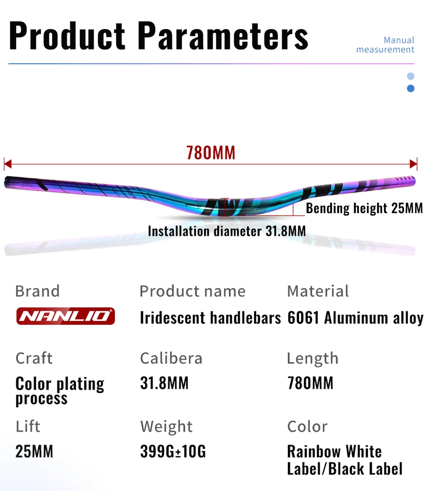 Manillar de Bicicleta de Aleación de Aluminio Colorido Arco Iris para MTB Am XC DH Racing - 31,8mm x 780mm