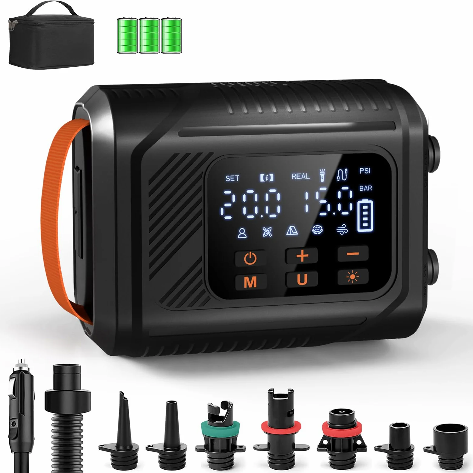 Bomba Eléctrica 20 PSI para Sup - Bomba Inteligente Recargable con Conector 12V, Inflado/Desinflado con Parada Automática - para Paddle, Kayak, Carpas, Colchonetas de Aire, Juguetes de Piscina