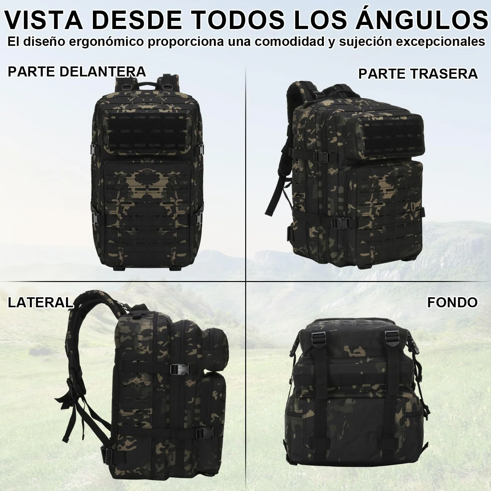 Mochila Táctica 45L Militar, Paquete de Asalto Molle de Gran Capacidad Impermeable Bolsa para Ejército, Mochilas de Marcha para Emergencias de 3 Días Caza Senderismo Acampada Actividad al Aire Libre