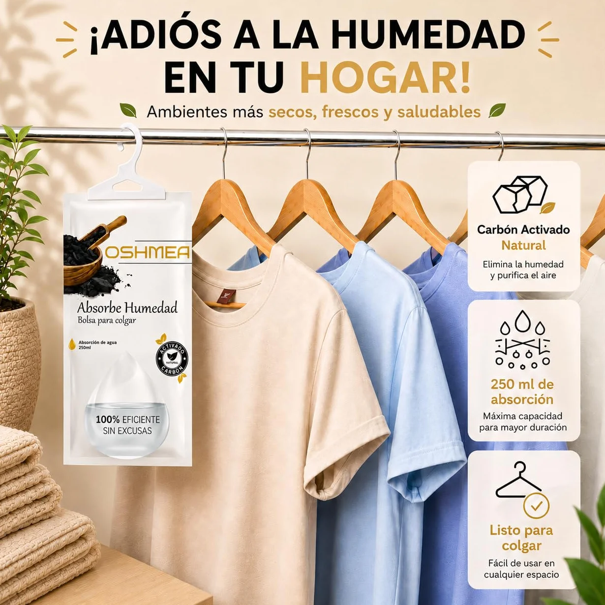 Pack de 5 Bolsas Antihumedad con Carbon Activado Deshumidificador Armario