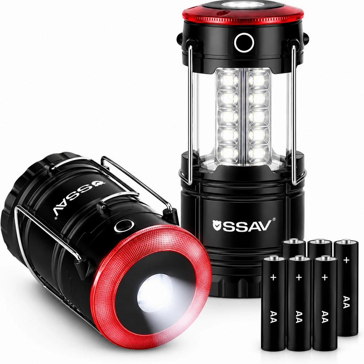 Linterna de camping, linternas LED, kits de supervivencia adecuados para huracanes, luz de emergencia para tormentas, interrupciones, linternas portátiles al aire libre, color negro, plegable, pilas