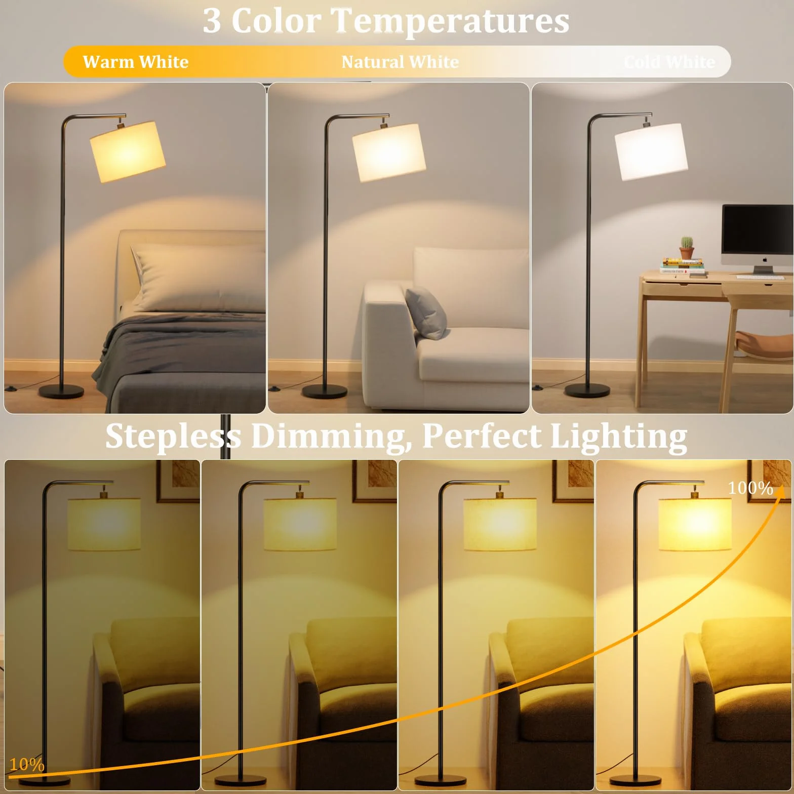 Lampara de Pie LED 8W Regulable 11 Temperaturas Control Remoto Salon Estudio Dormitorio