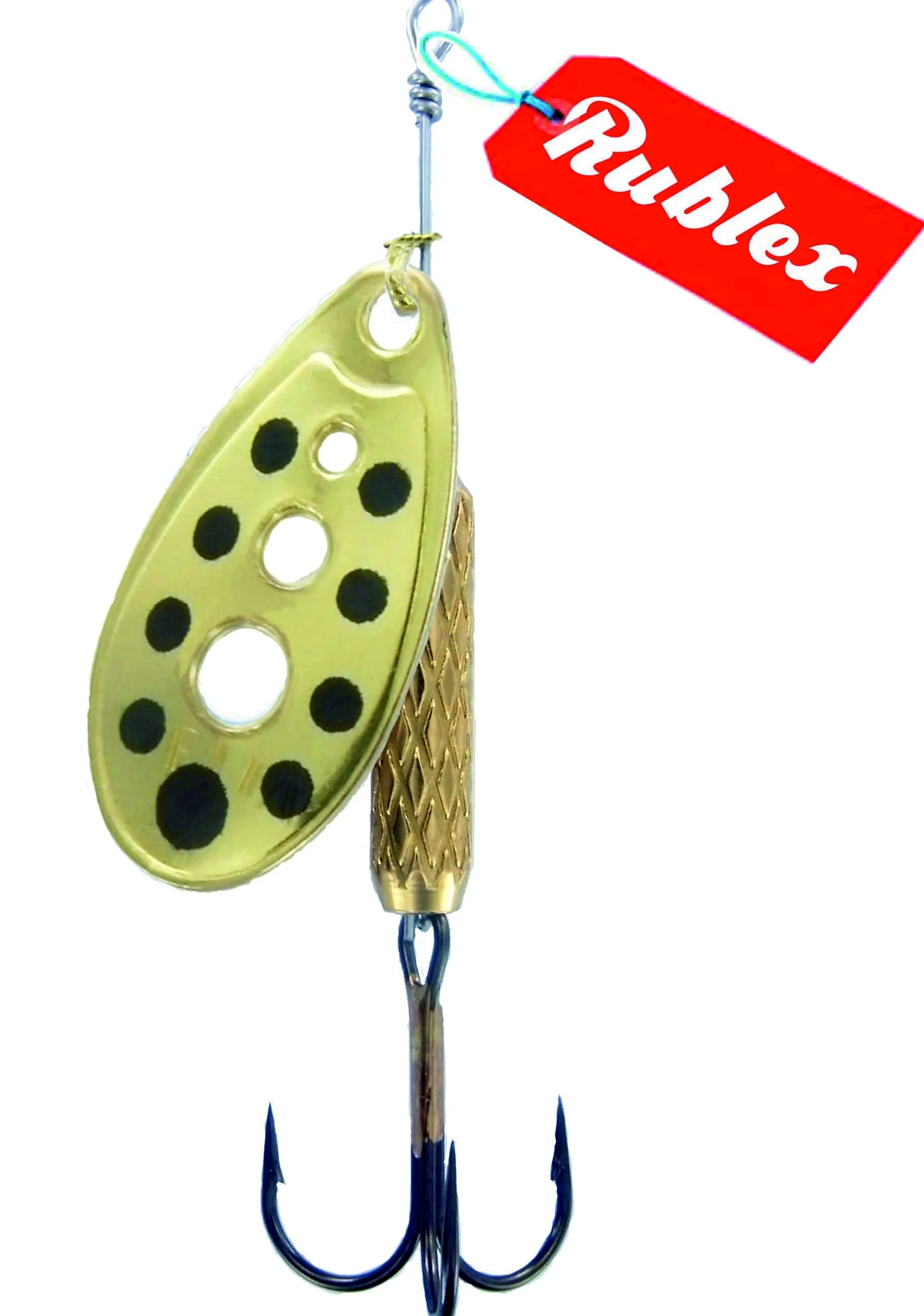 Pack de 5 Cucharillas de Pesca C-Turbo-5 OPN | Cebo Artificial de Pesca con Sistema de Clip y Acción de Giro Mejorado, Oro Puntos Negros, 9gr