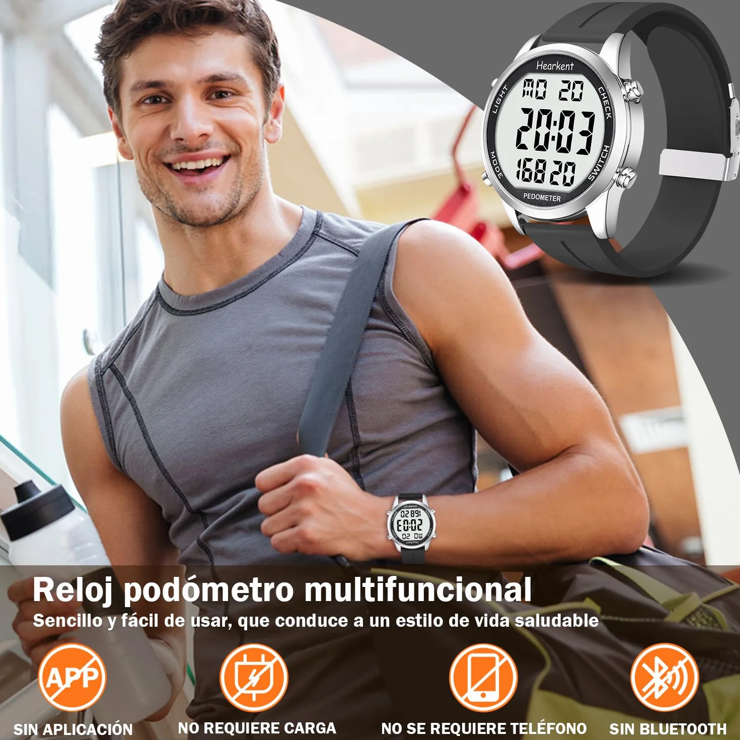 Hearkent Podometro Reloj para Caminar para Senior Sin Bluetooth No Requiere App con Contador de Pasos Calorias y Numeros LCD Grandes