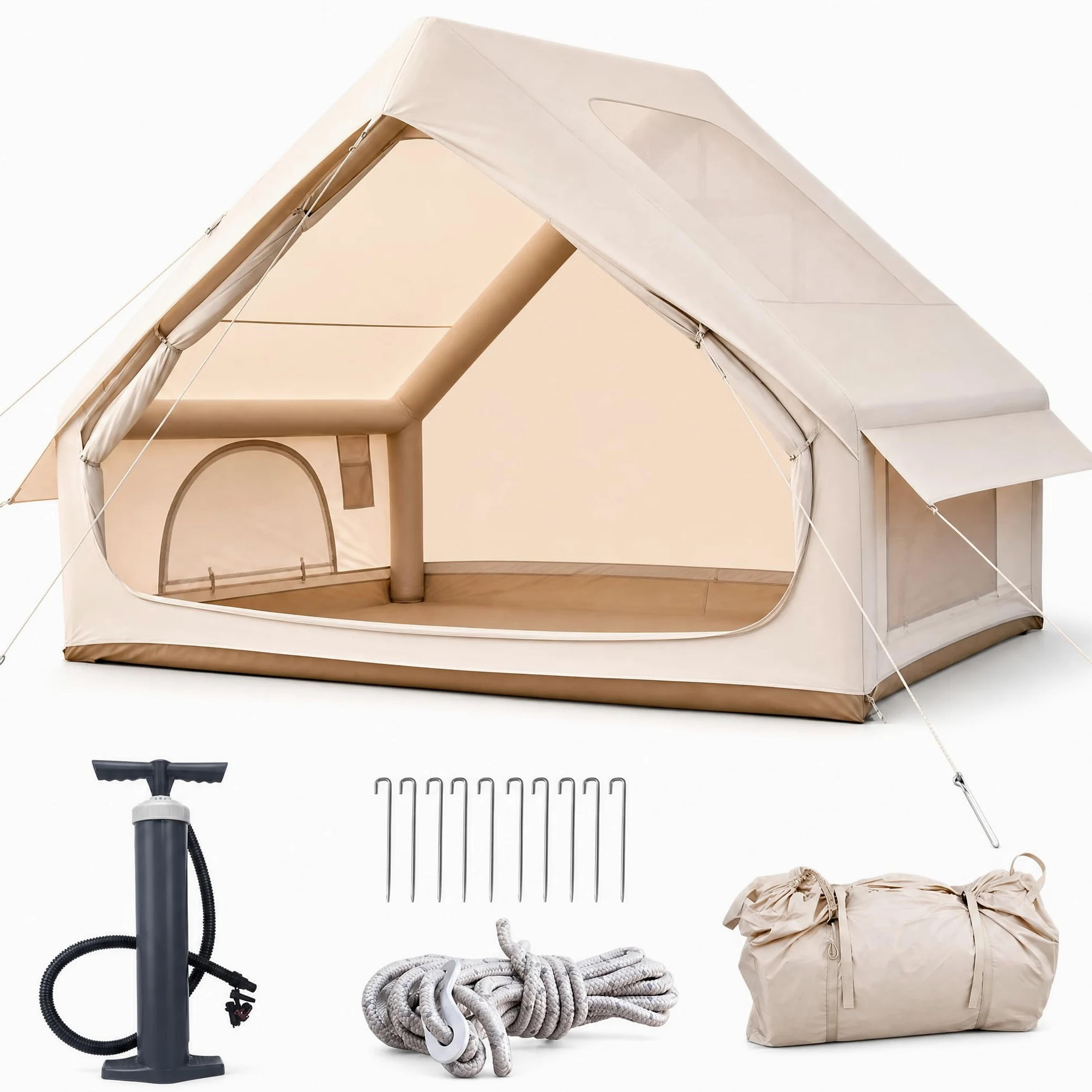 Tienda de campaña inflable con claraboya, tienda de campaña inflable para 2-4 personas con bomba de aire, tela Oxford impermeable para las estaciones, montaje rápido, tienda familiar