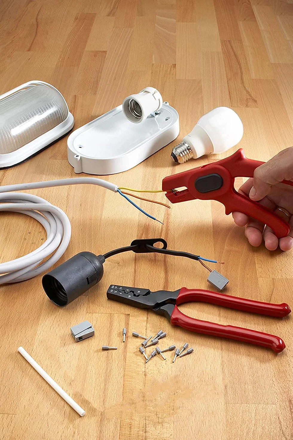 12 Piezas Casquillos E27, Portalámparas Adaptador de Bombillas, Probador de Voltaje, Soportes de Lámpara con Cable y Terminal