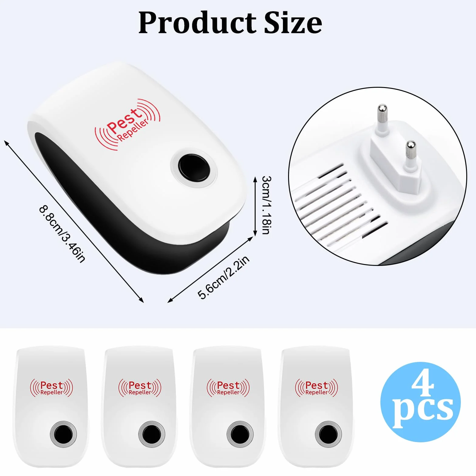 Repelente Ultrasónico de Plagas 4 Pack, Electrónico Anti Mosquitos para Interiores