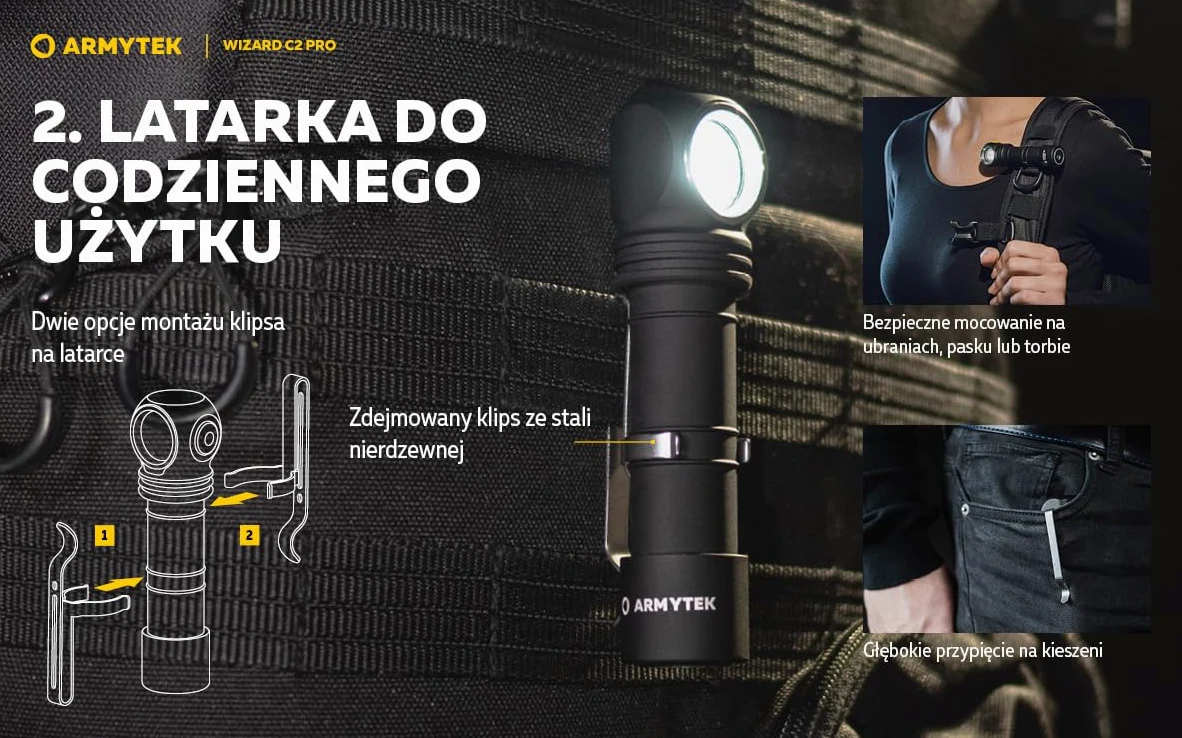 Linterna frontal LED Wizard C2 Pro DE v4 blanco frío Multifunción Recargable por USB + Batería 18650 Li-Ion