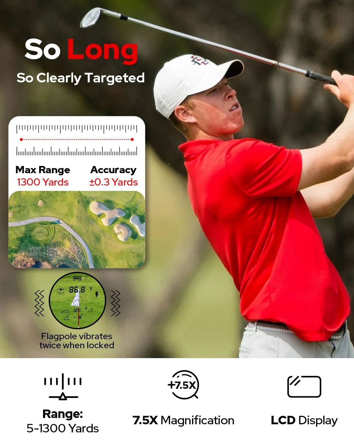 Telémetro de golf con pendiente, 1300 yardas láser para caza, aumento de 7.5X, mástil de bandera, bloqueo de vibración, buscadores de rango recargables con imán, accesorios de golf, regalo para