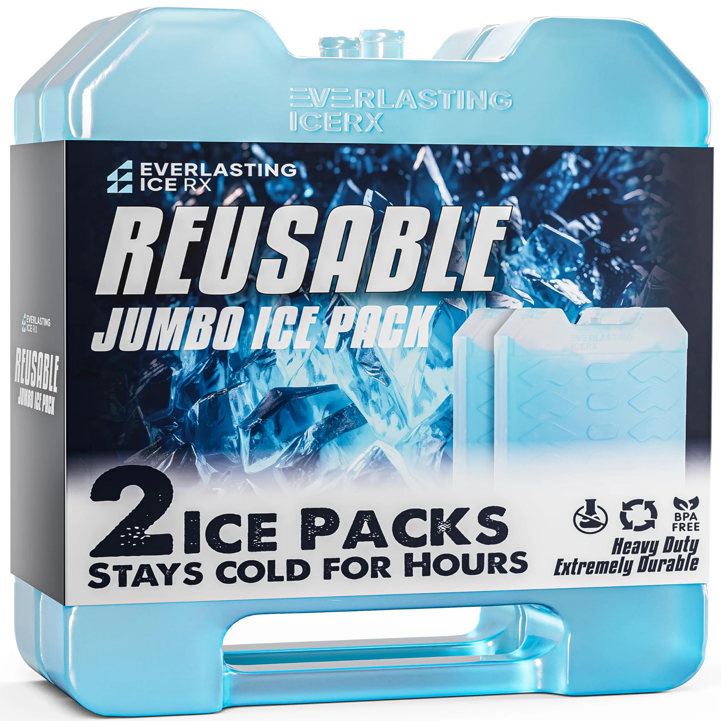 Paquetes de hielo reutilizables jumbo para enfriador con asa, congelador resistente, paquete de 2