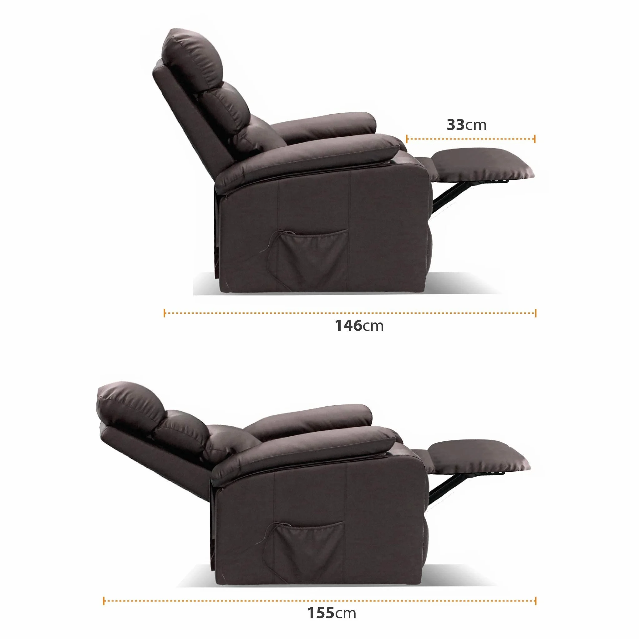 Sillón Masaje Relax Extra Acolchado Marrón Wengué Reclinable Función Calor Lumbar 5 Modos 8 Motores Mando Control 4 Zonas Masaje Polipiel