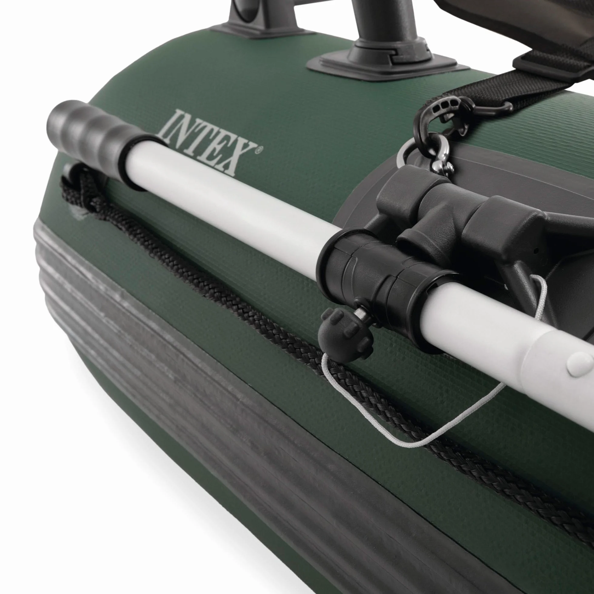 Intex Pato de Pesca Hinchable Big Catch Pro, 165x119x38 cm, Material Super-Tough, Máx. 140 kg, con remos, Hinchador, Mochila, Soportes de caña Desmontables, Red para Peces, Bolsas almacenaje (68381)