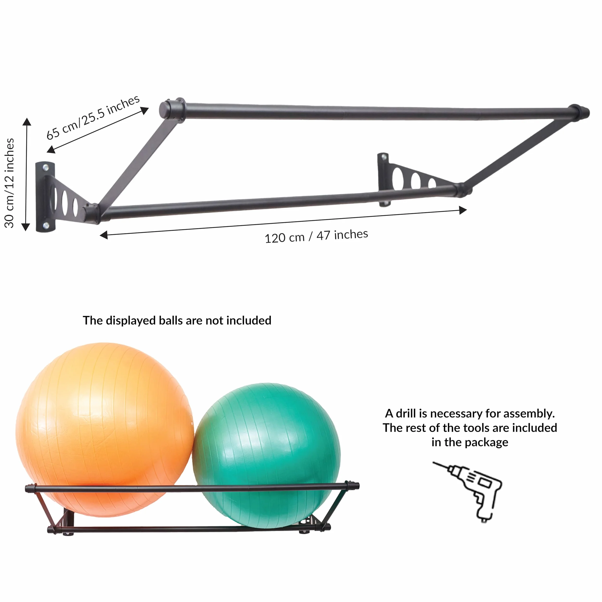 Soporte De Pared Para Pelotas De Ejercicio | Organice Su Espacio | Para Pelotas De Yoga, Pelotas De Fitness Y Pelotas De Estabilidad | Para Gimnasios, Estudios Y Gimnasios En Casa | Negro Mate