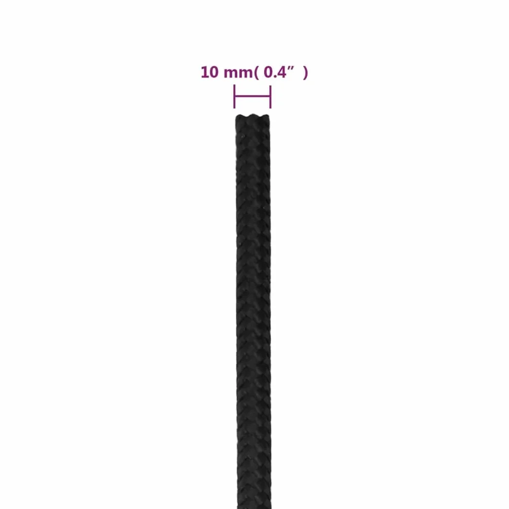 Cuerda de polipropileno negra de 10 mm 100 m para yate, barco, amarre, amarre, para exteriores, camping, amarre