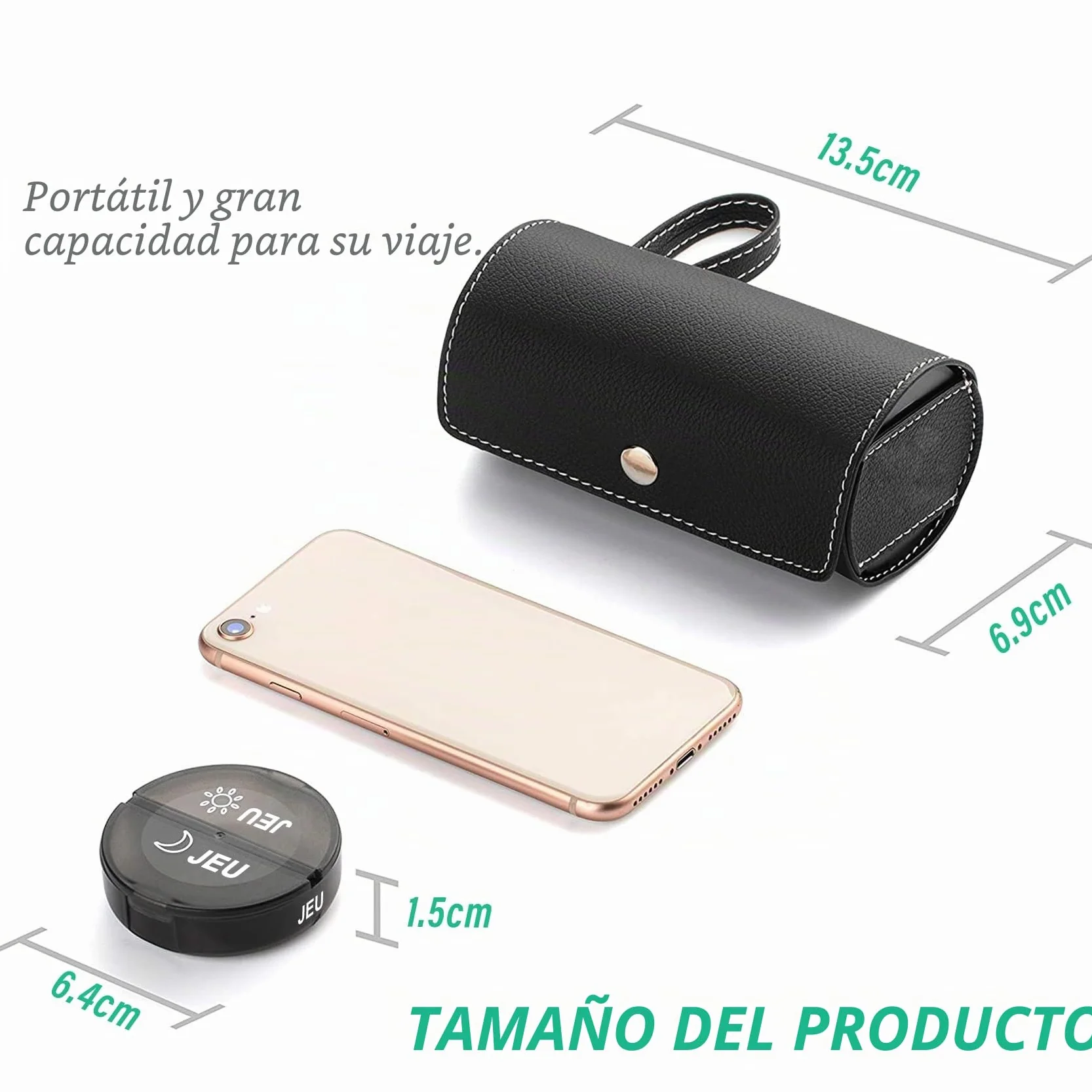 Pastillero Semanal 2 Tomas 7 Dias XL Grande 14 Compartimentos Viaje Organizador Vitaminas Negro