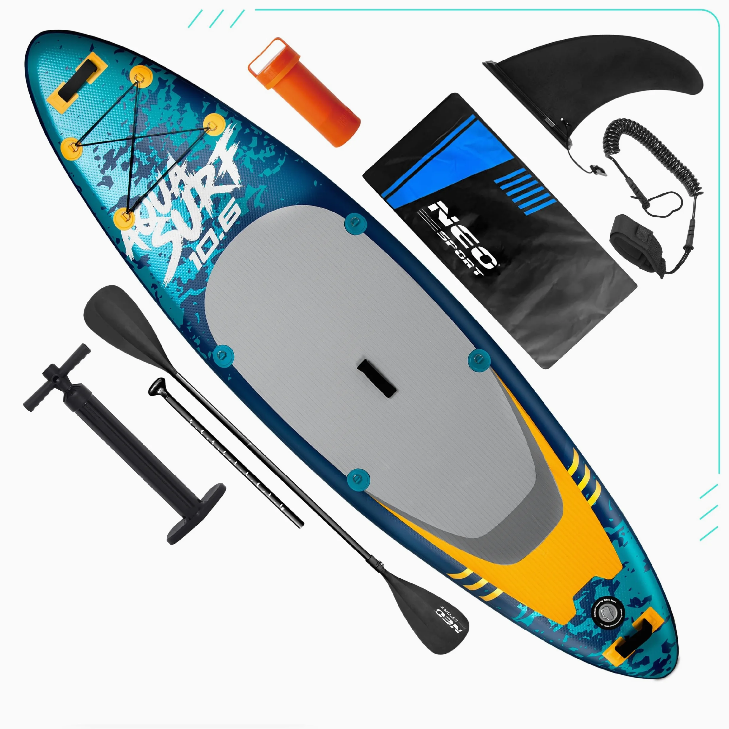 Neo-Sport Aquasurf 10.6 - Tabla de Surf Hinchable (320 cm, con Accesorios, Bomba de Mano, Mochila de Remo y Correa de Remo