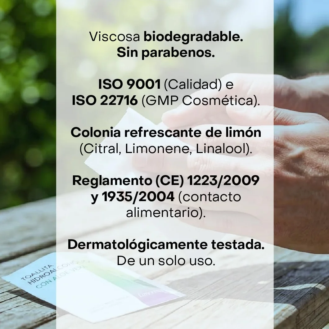 Toallitas Hidroalcohólicas con Aloe Vera, 70% Alcohol, 100 unidades